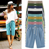 Women's Elastic Waist Knee Length Casual Cotton Bermuda Shorts with Drawstring
