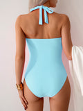 Women's One Piece Swimsuit V Neck Halter Swimwear Twist Front Ruched Tummy Control Bathing Suit