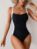 Women One Piece Swimsuit Ruched Tummy Control Bathing Suit Slimming Color Block Swim Suit Swimwear
