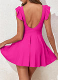 Women's One Piece Swimsuit Ruffle Cutout Swimdress Tummy Control V Neck Wrap Swimwear-Rose