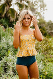 Peplum Tankini Swim In Mustard Daisy