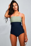 Square Neck Pink Strap Color block One Piece Paradise
