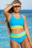 High Waist Colorblock Marine Cut Back Crop Bikini Set