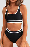 Women's High Waisted Bikini Sets Sporty Two Piece Swimsuits Color Block Cheeky High Cut Bathing Suits