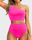 High-Waist One-Shoulder Tummy Control Bikini Set