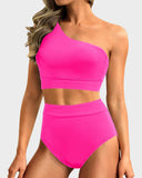 High-Waist One-Shoulder Tummy Control Bikini Set