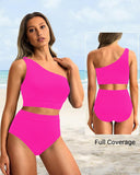 High-Waist One-Shoulder Tummy Control Bikini Set