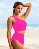 High-Waist One-Shoulder Tummy Control Bikini Set