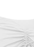 White Solid Color High Waist Pleated Skirt With One Side Tie Swim Short