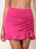White Solid Color High Waist Pleated Skirt With One Side Tie Swim Short-Pink