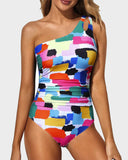 One Shoulder One Piece Swimsuit for Women Tummy Control Bathing Suits
