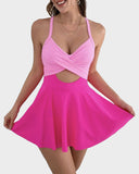 V-Neck Cutout One-Piece Swimdress with Tummy Control