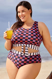 Plus Size Multicolor Check Knotted Crop Bikini DGPS1506
