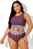 Plus Size Multicolor Check Knotted Crop Bikini DGPS1506