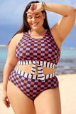 Plus Size Multicolor Check Knotted Crop Bikini DGPS1506