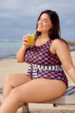 Plus Size Multicolor Check Knotted Crop Bikini DGPS1506