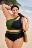 Green & Black Chic One Shoulder Bikini DGPS1511