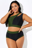 Green & Black Chic One Shoulder Bikini DGPS1511