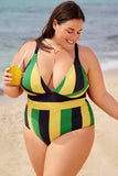 Tricolor Colorblock V-Neck One Piece Swimsuit DGPS1503