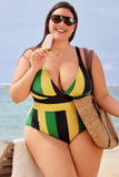 Tricolor Colorblock V-Neck One Piece Swimsuit DGPS1503