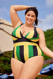 Tricolor Colorblock V-Neck One Piece Swimsuit DGPS1503