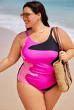 Pink & Black Tricolor Colorblock One Piece Swimsuit DGPS1519