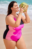 Pink & Black Tricolor Colorblock One Piece Swimsuit DGPS1519