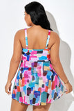 Colorful Block Knot Front Adjustable Strap Swimdress DGPS1510