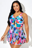 Colorful Block Knot Front Adjustable Strap Swimdress DGPS1510