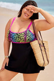 Double Straps Scoop Neck Gradient Floral Print Swimdress DGPS1516