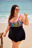 Double Straps Scoop Neck Gradient Floral Print Swimdress DGPS1516