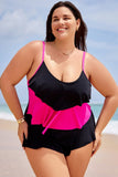 Black & Rose Red Colorblock Ruffle Tankini Top DGPS1501
