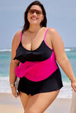 Black & Rose Red Colorblock Ruffle Tankini Top DGPS1501