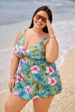 Pink Floral & Green Palm V-Neck Cutout Tankini DGPS1517