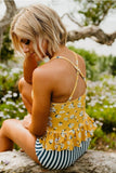 Peplum Tankini Swim In Mustard Daisy